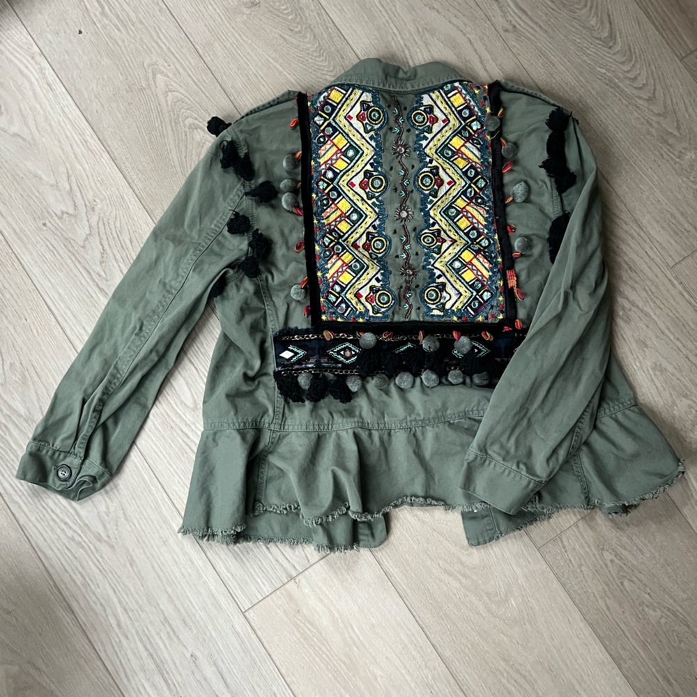 Embroidered Olive Green Jacket from Zara
